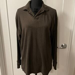 Men's Haggar Long sleeve knit pullover Large brown L/S  3/4 buttoned down collar